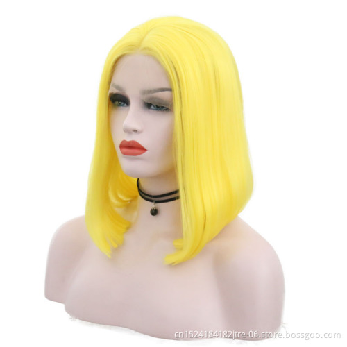 heat resistant fiber bright color yellow synthetic wig